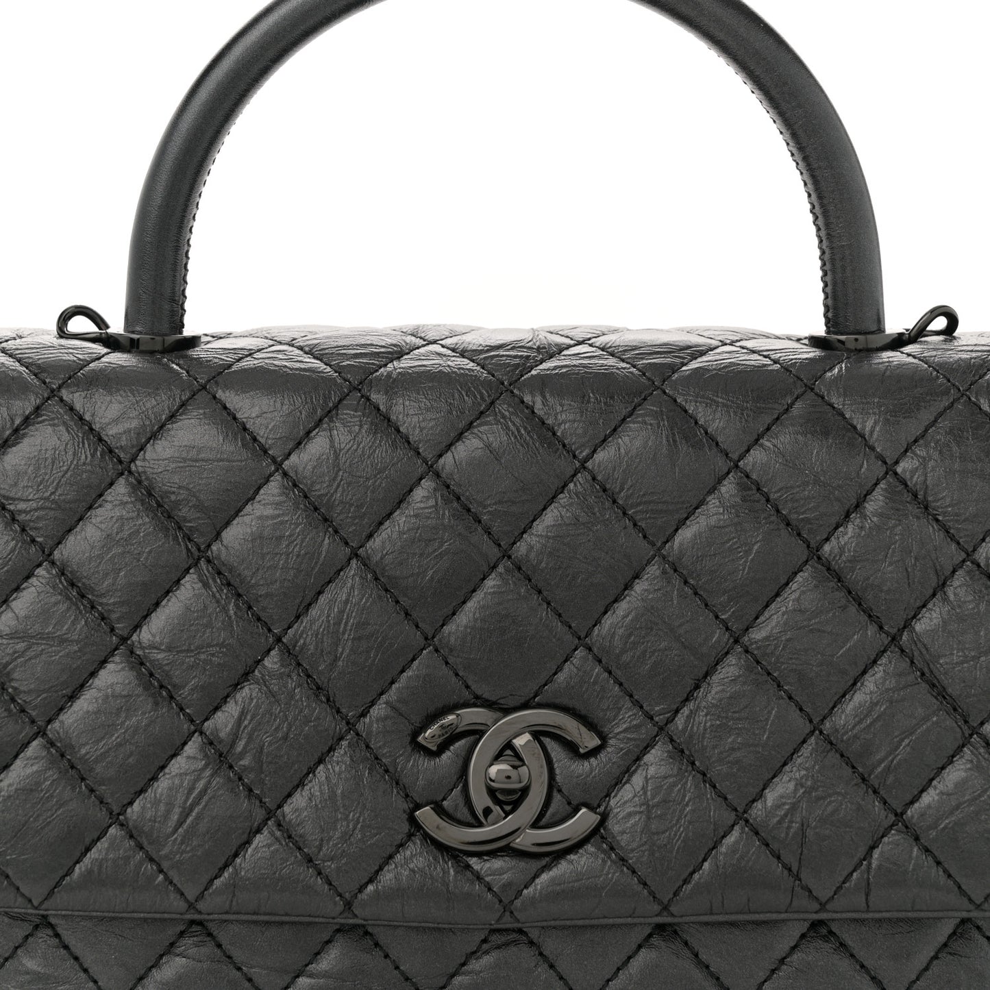 Aged Calfskin Quilted Small Coco Handle Flap So Black