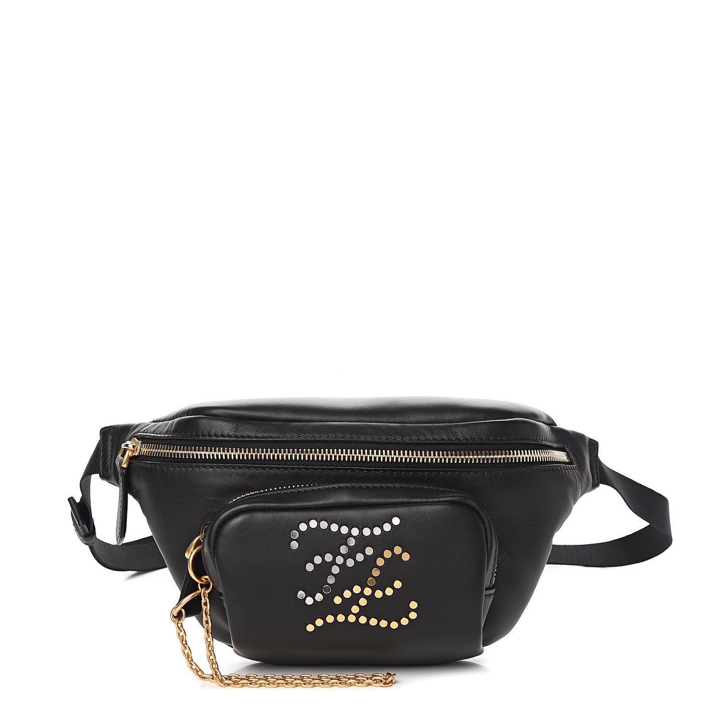 Vitello Grace Karligraphy Studded Pocket Belt Bag Black