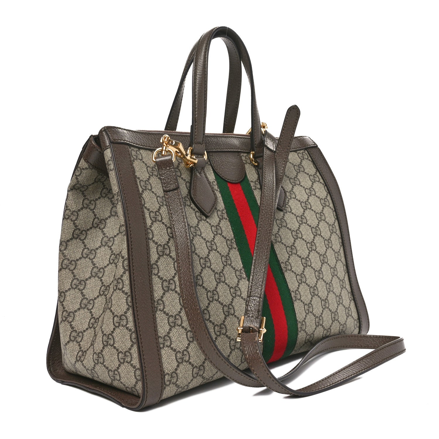 Gucci GG Supreme Monogram Web Medium Ophidia Tote Bag Brown 3 of 10