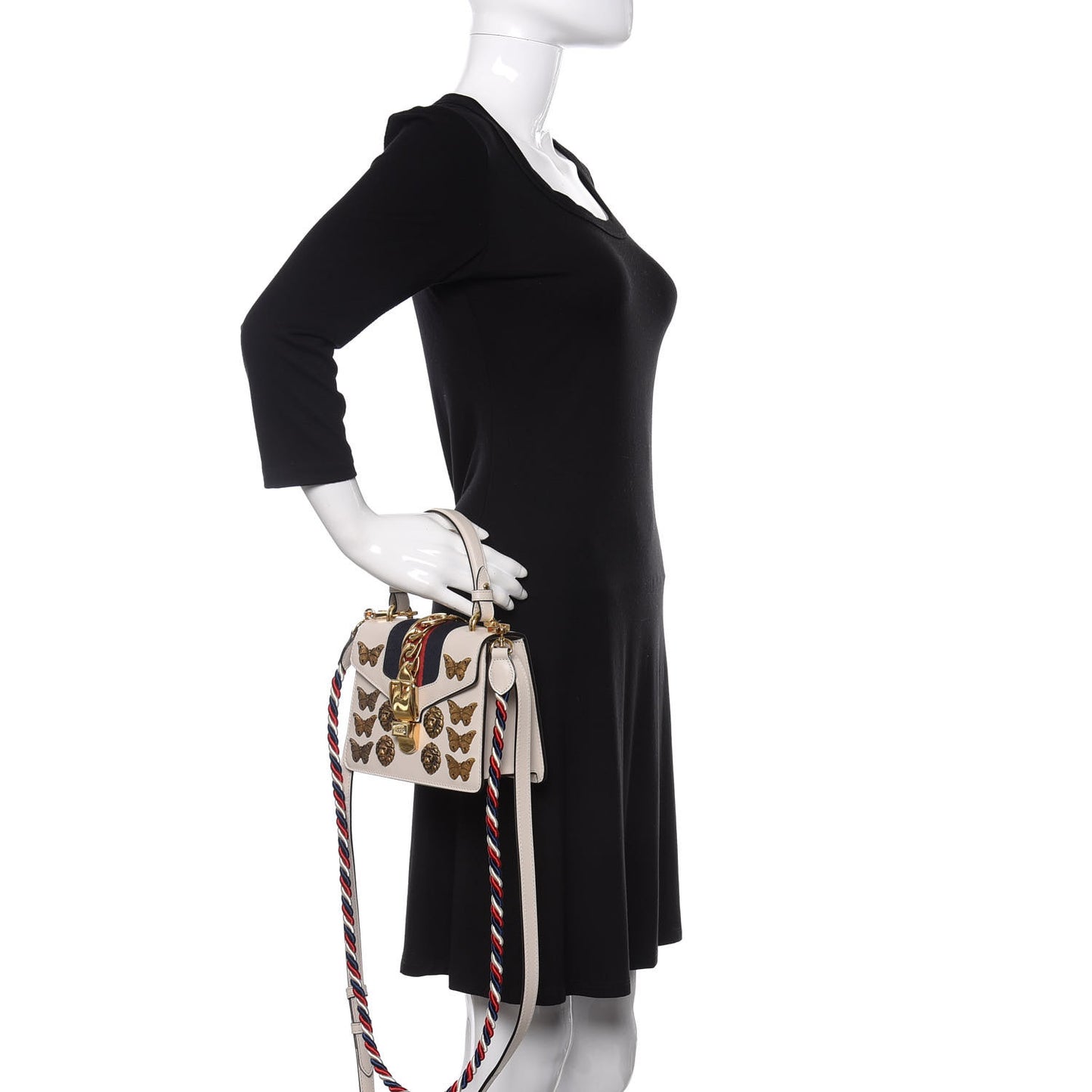 Calfskin Animal Studs Mini Sylvie Top Handle Bag White