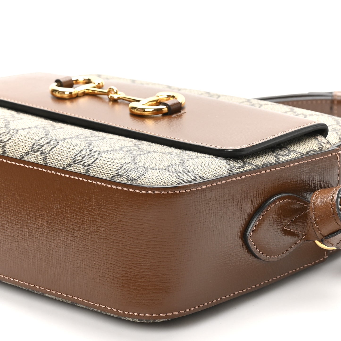 GG Supreme Monogram Small Horsebit 1955 Shoulder Bag Beige Brown Sugar