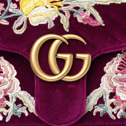 Gucci Velvet Matelasse Embroidered Small GG Marmont Shoulder Bag Fuchsia Violet Cyclamen 10 of 10