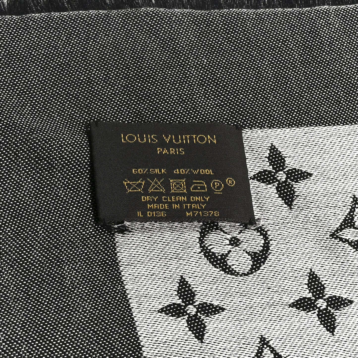 Silk Wool Monogram Denim Shawl Black