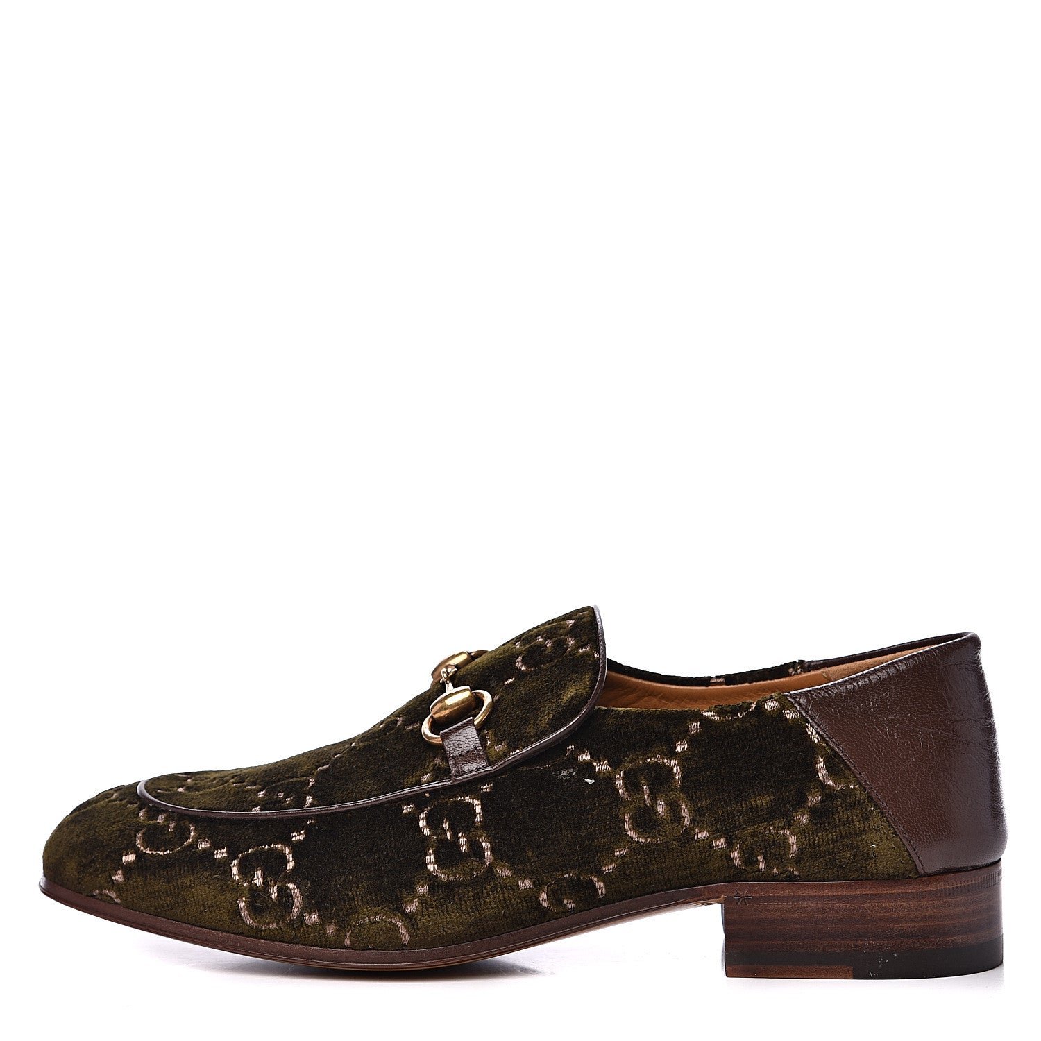 Gucci Velvet GG Monogram Mens Horsebit Loafers 7 Green 1 of 8