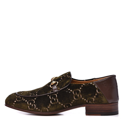 Gucci Velvet GG Monogram Mens Horsebit Loafers 7 Green 1 of 8