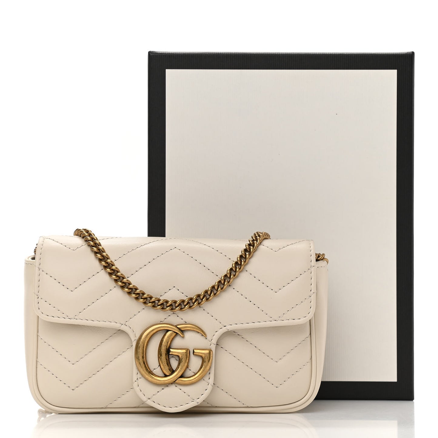 Calfskin Matelasse Super Mini GG Marmont Shoulder Bag White