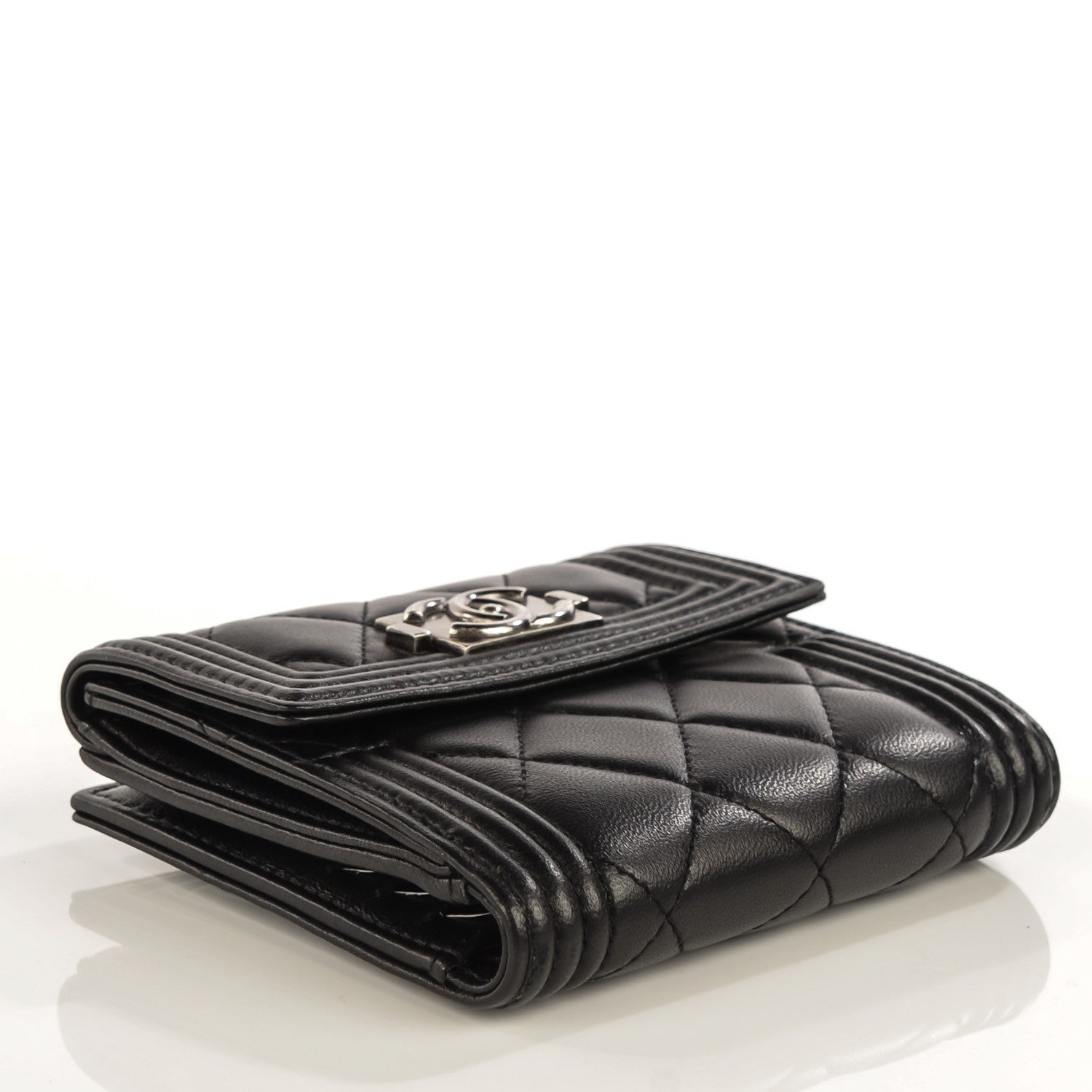 Chanel Lambskin Quilted Compact Boy Wallet Black 4 of 9