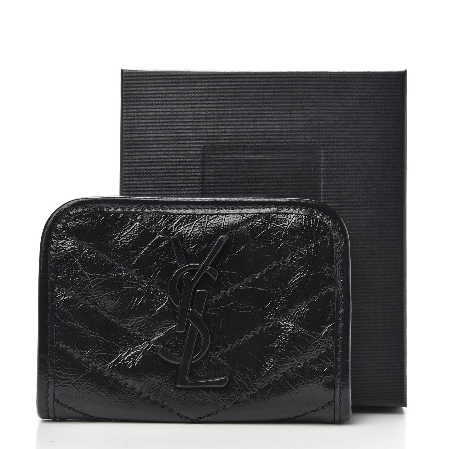 Crinkled Calfskin Matelasse Monogram Niki Card Holder Black
