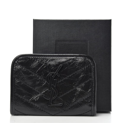 Saint Laurent Crinkled Calfskin Matelasse Monogram Niki Card Holder Black 8 of 8