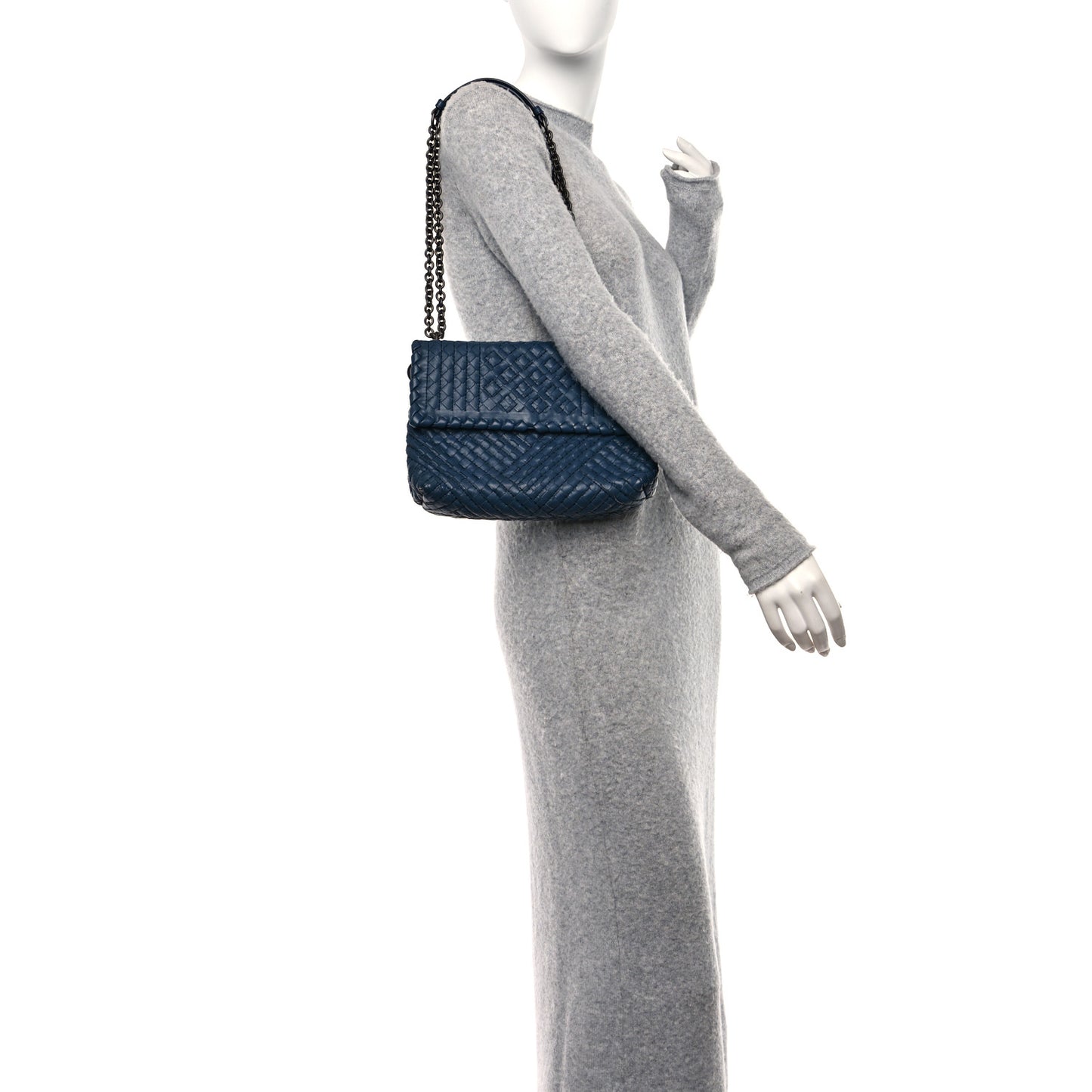 Nappa Intrecciato Stitched Small Olimpia Shoulder Bag Blue