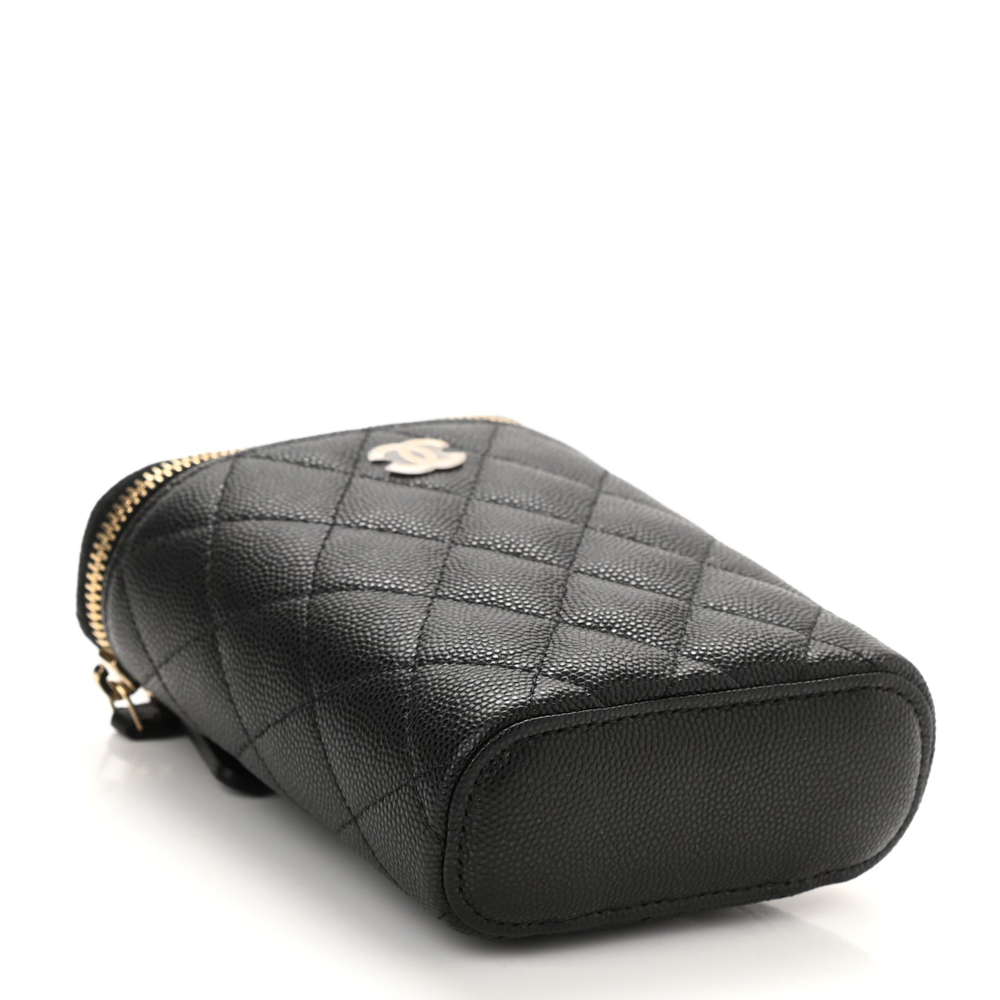 Caviar Quilted Small Vertical Coco Beauty Vanity Case With Chain Black