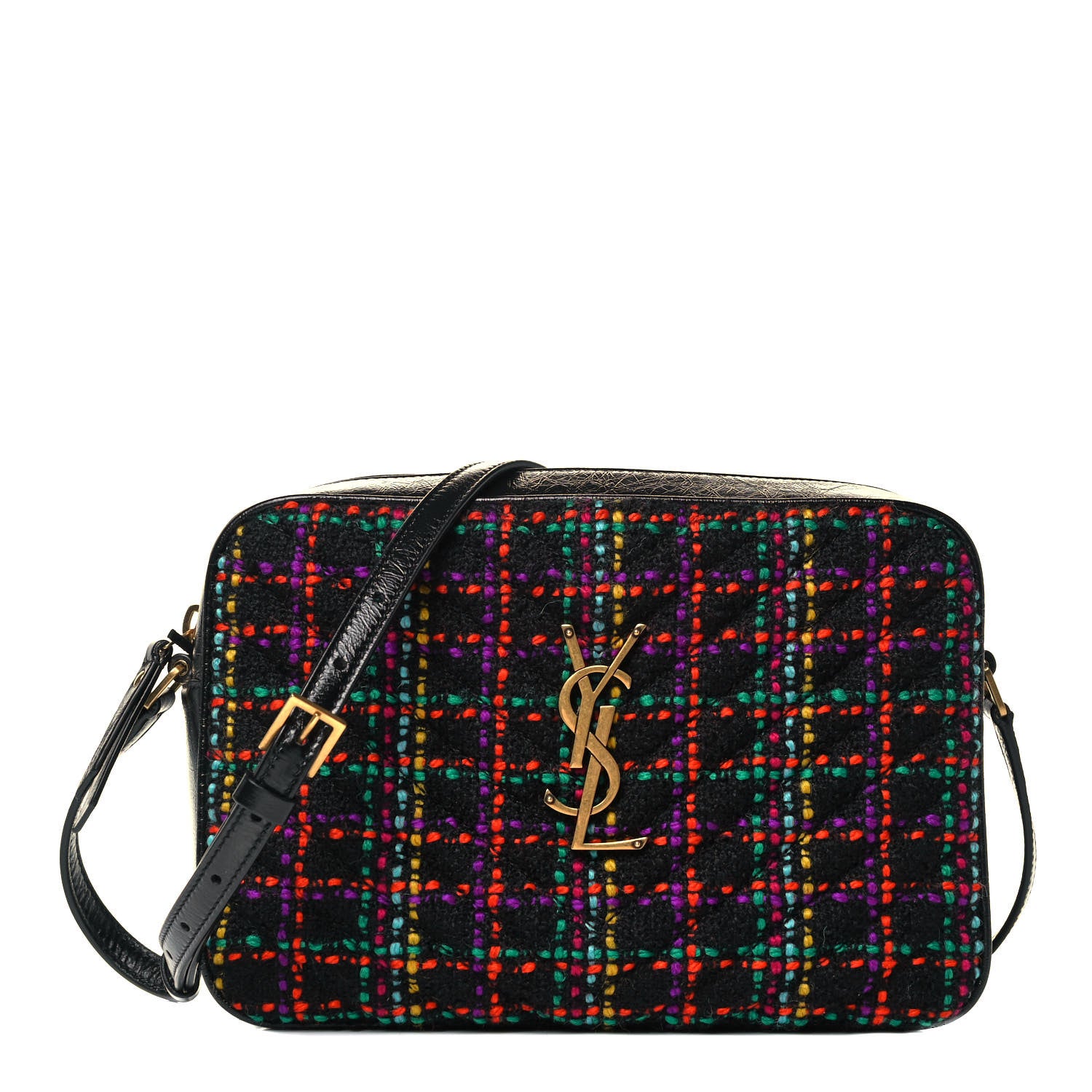 Saint Laurent Tweed Calfskin Monogram Lou Camera Bag Black 1 of 10