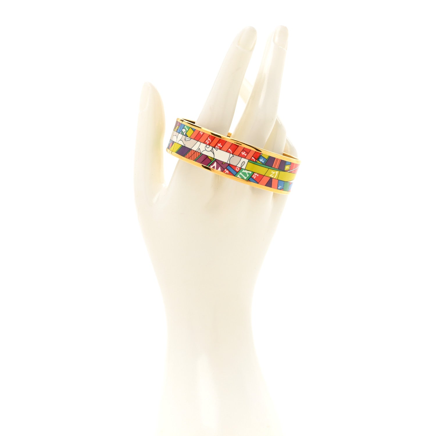 Hermes Enamel Printed Astrologie Nouvelle Wide Bracelet 70 Vert Fluo Rose Indien Cobalt 2 of 5