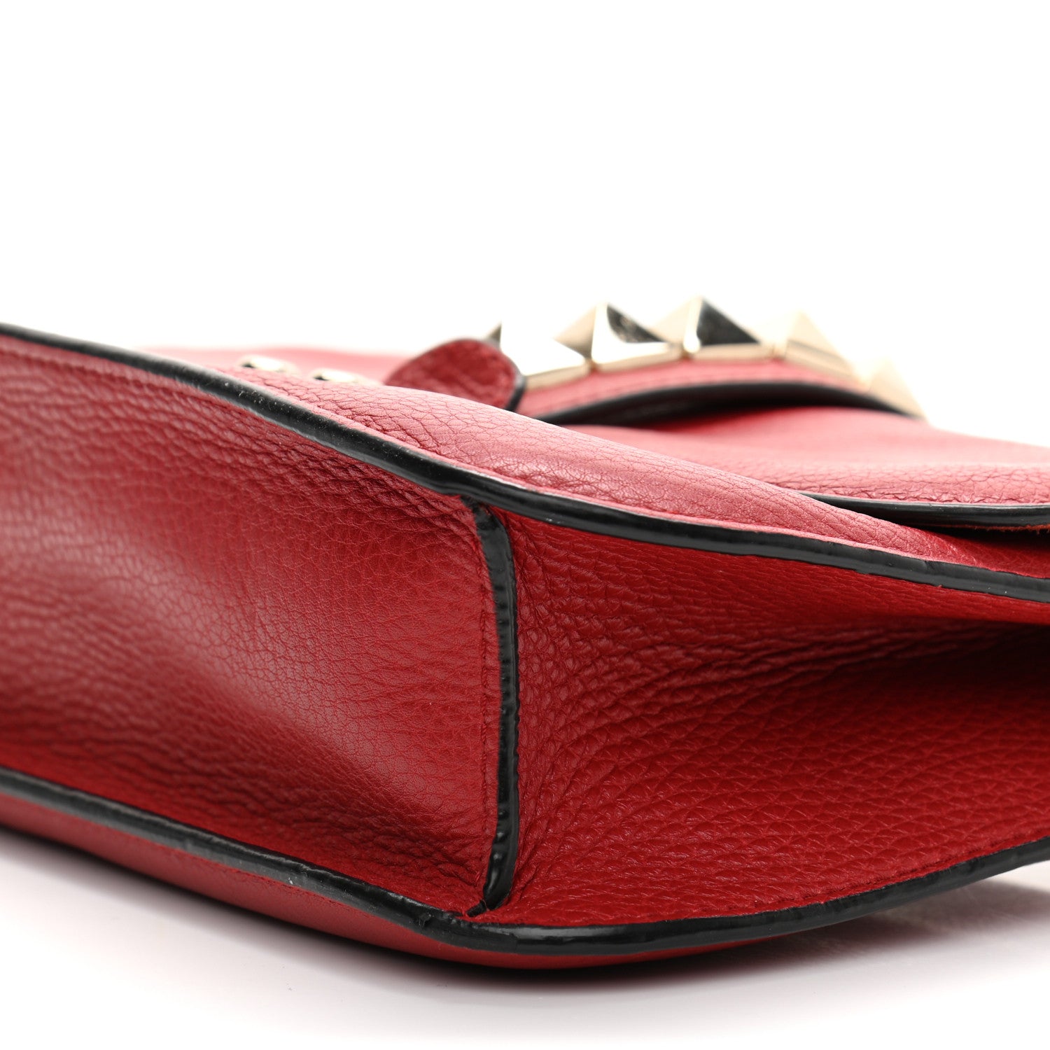 Valentino Garavani Pebbled Calfskin Medium Glam Lock Rockstud Flap Red 9 of 14