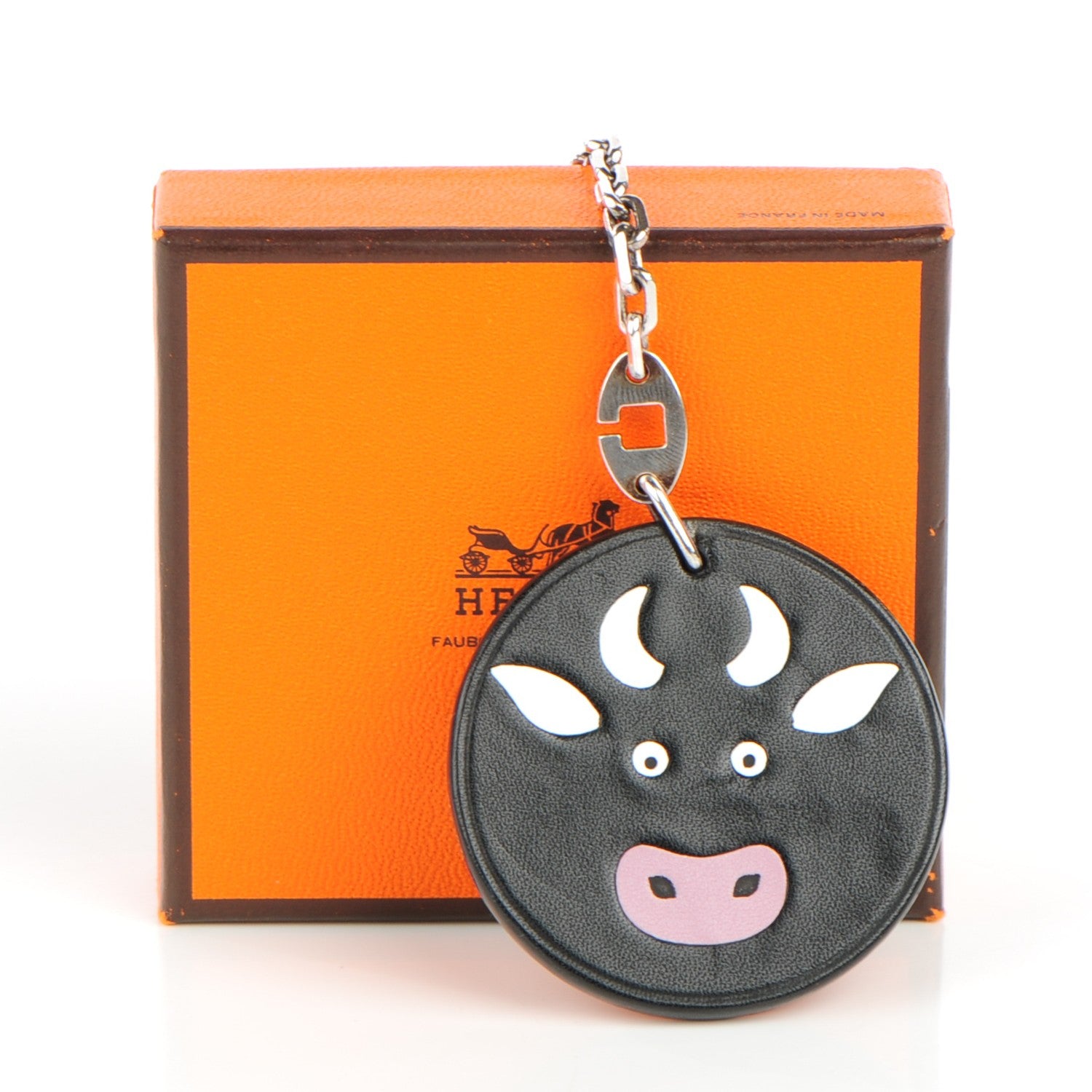 Hermes Box Bull Key Chain Bag Charm Black 7 of 7