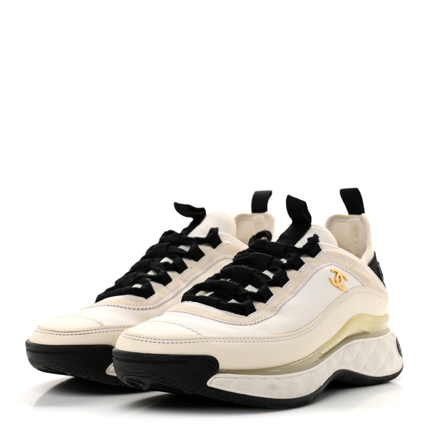 Chanel Velvet Calfskin Mixed Fibers CC Sneakers 39 Ivory Black 4 of 9