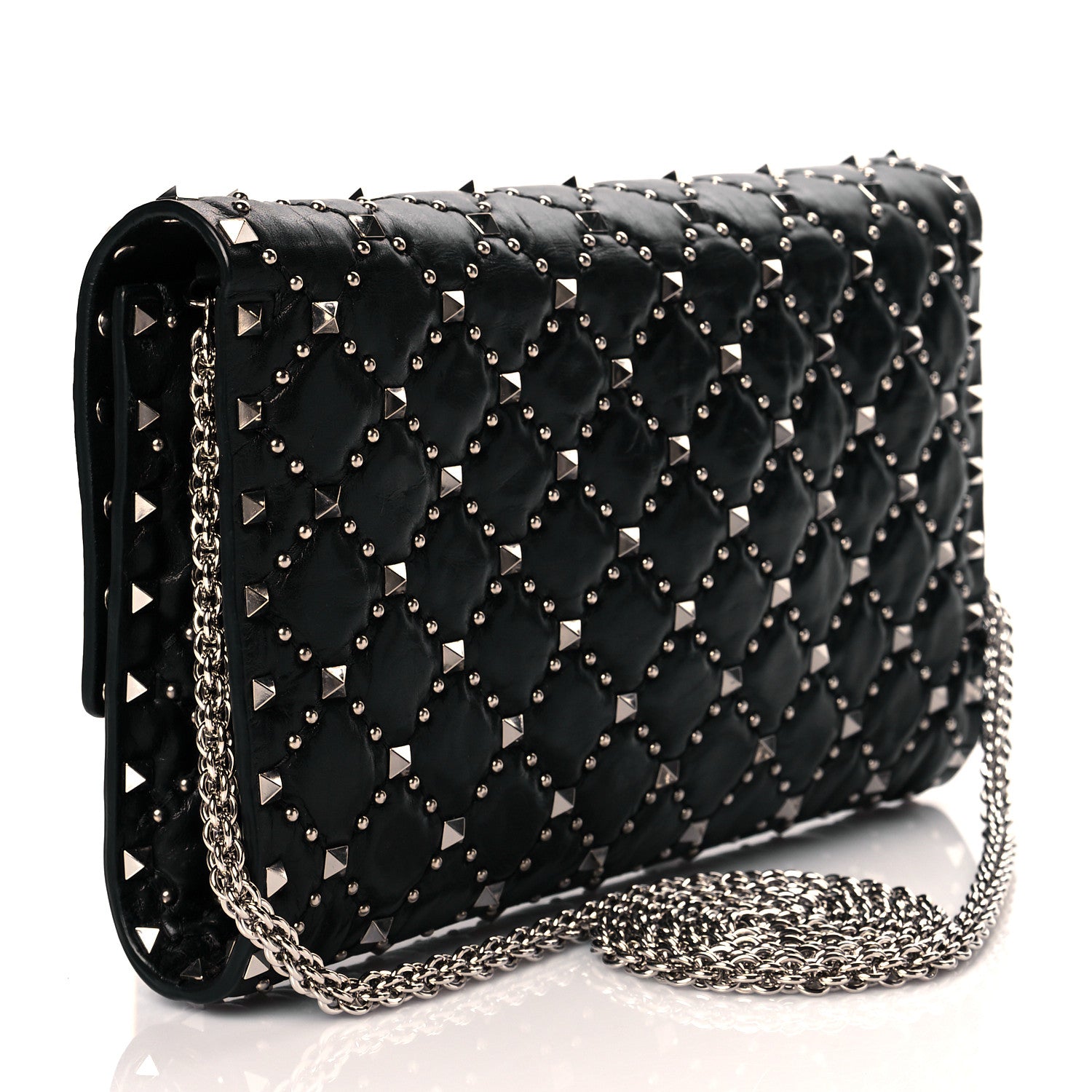 Valentino Garavani Lambskin Rockstud Spike Wallet on Chain Black 3 of 10