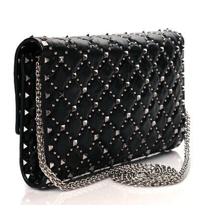 Valentino Garavani Lambskin Rockstud Spike Wallet on Chain Black 3 of 10