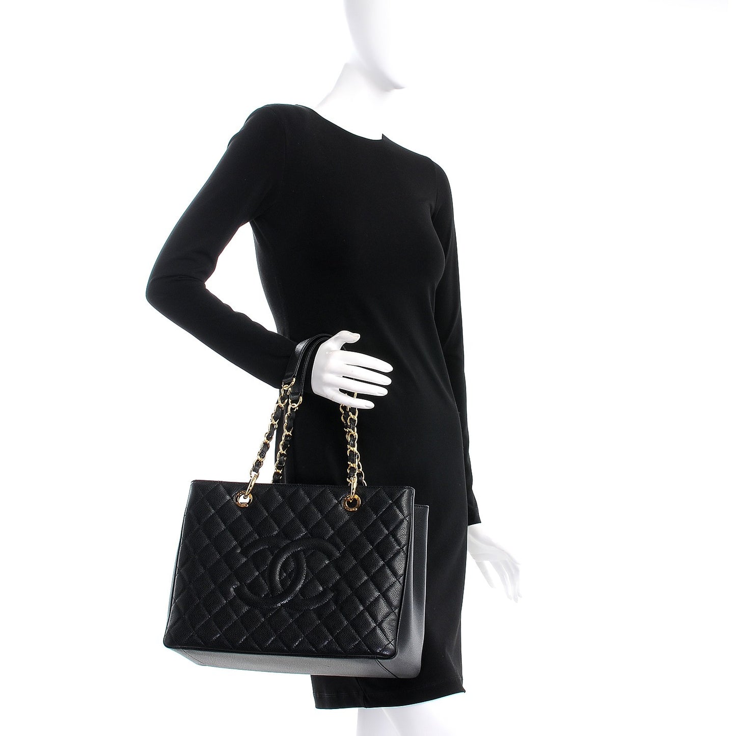 Caviar Quilted Grand Shopping Tote GST Black