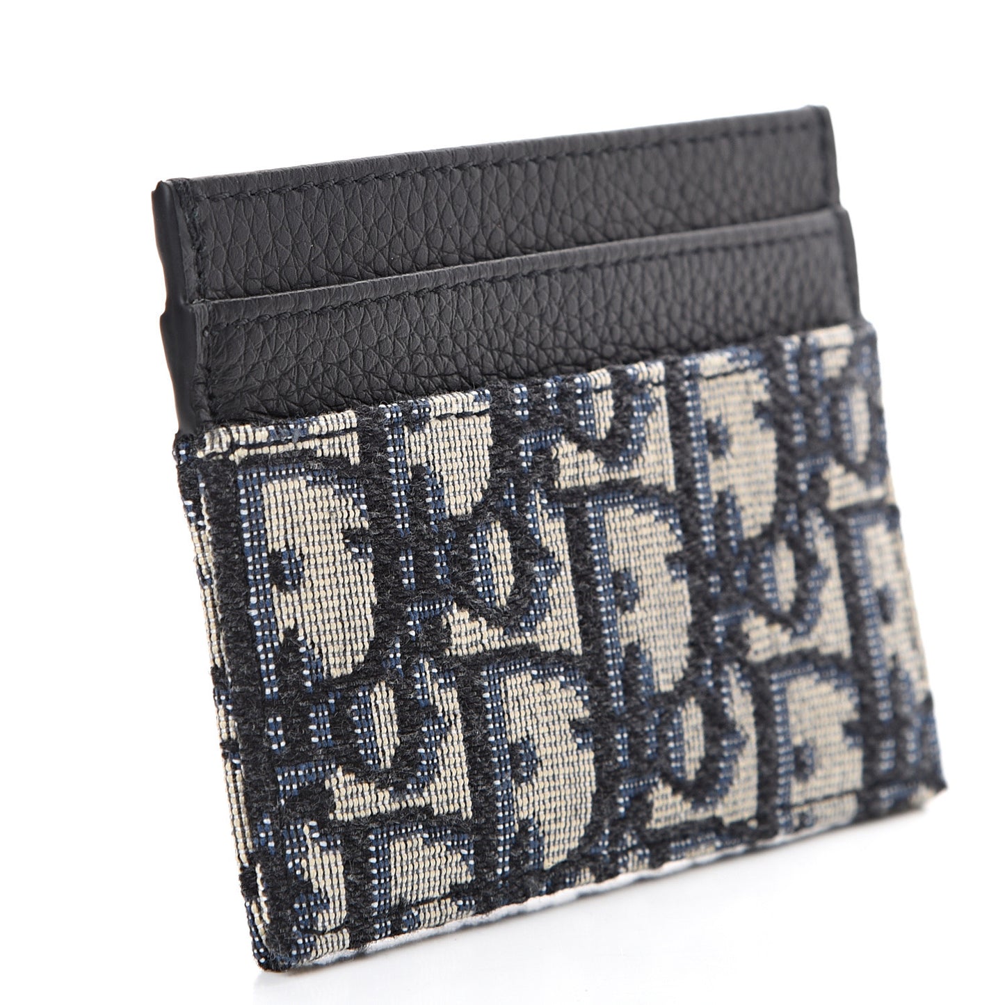 Grained Calfskin Oblique Card Holder Black