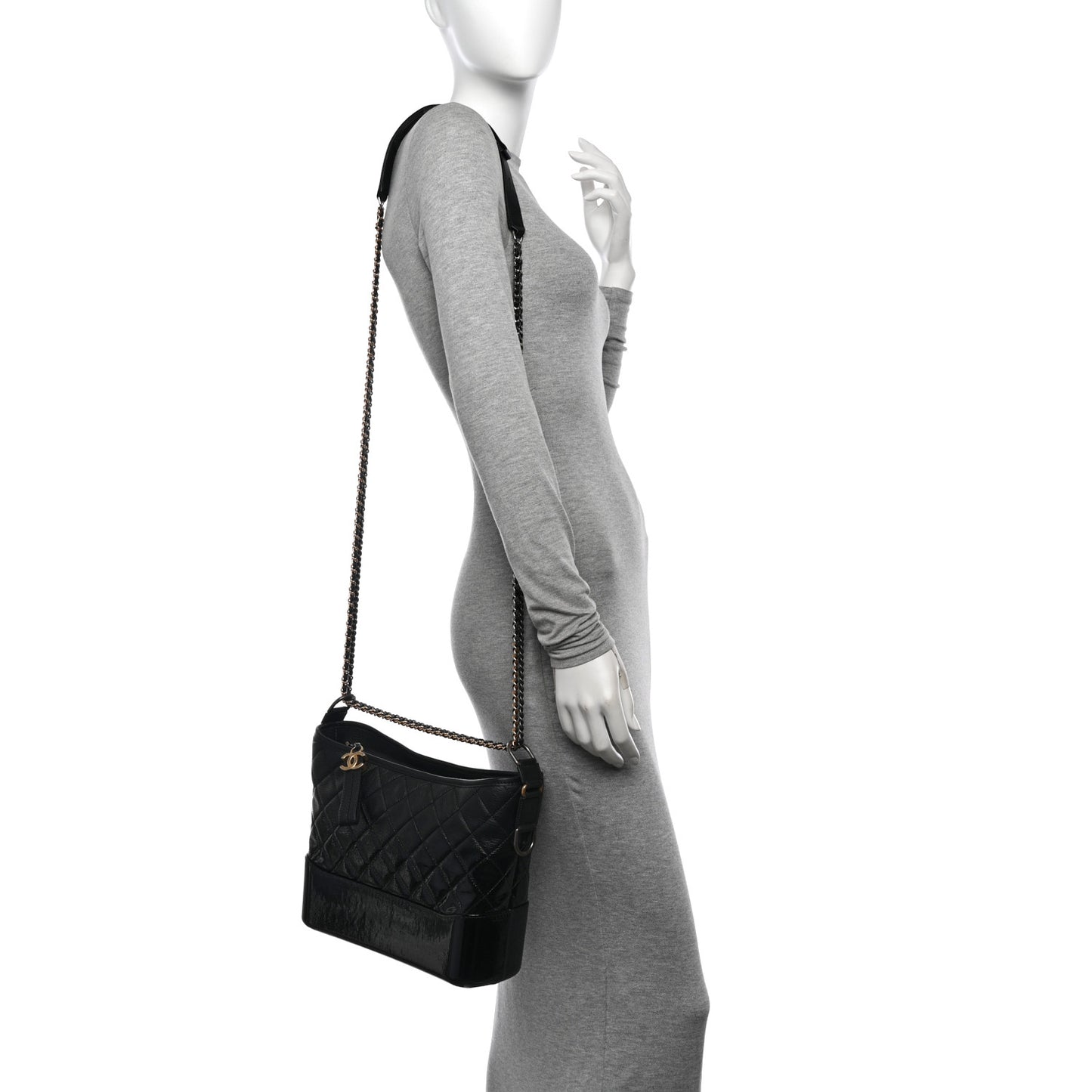 Aged Calfskin Quilted Medium Gabrielle Hobo Black
