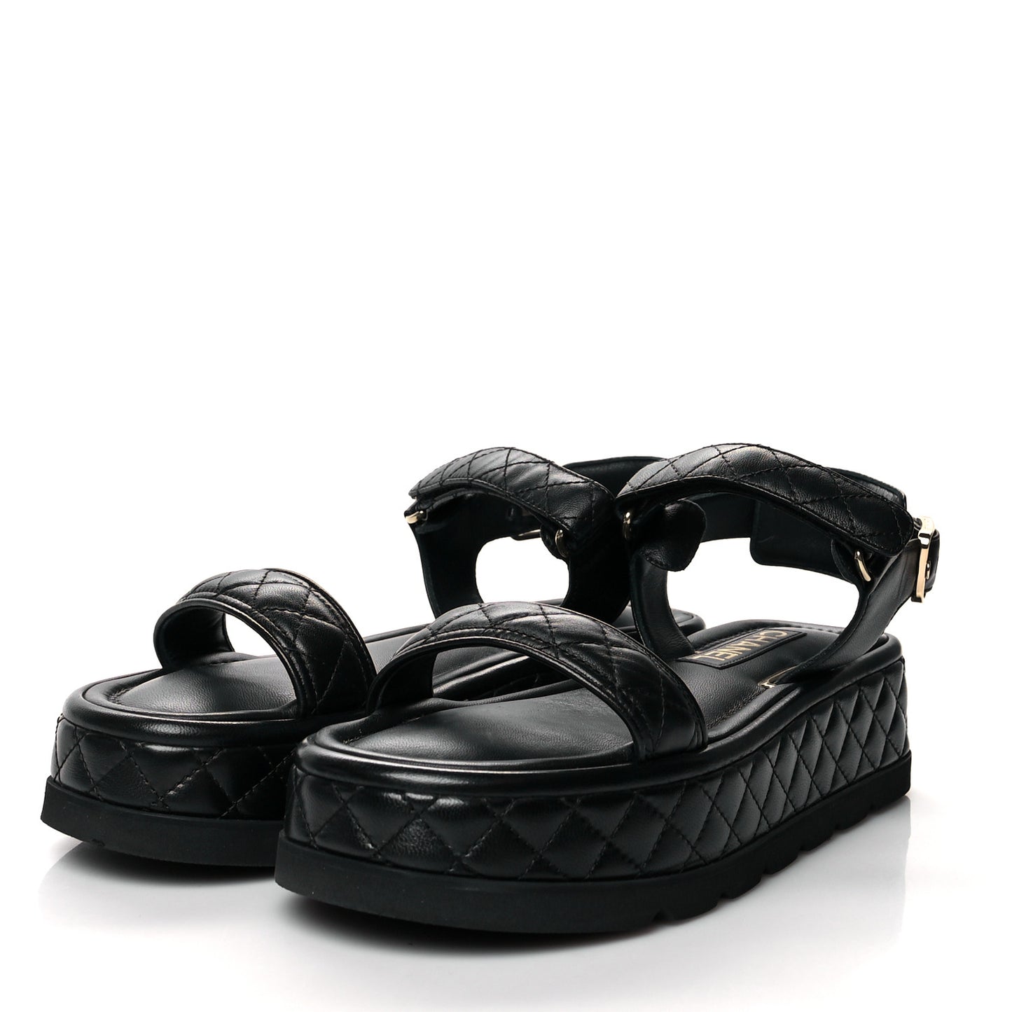 Lambskin Quilted Platform Sandals 38.5 Black