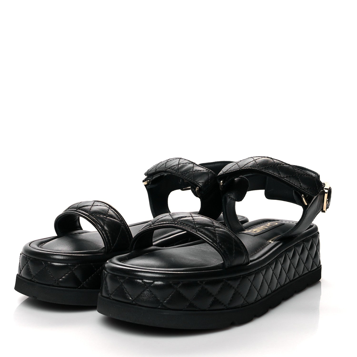 Chanel Lambskin Quilted Platform Sandals 38.5 Black 3 of 10