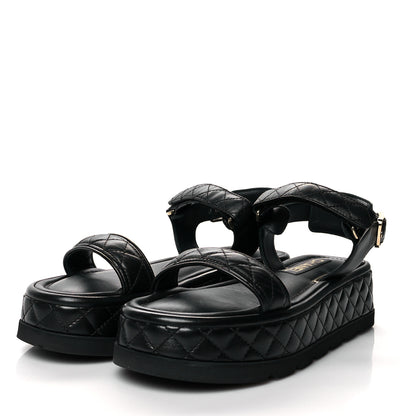 Chanel Lambskin Quilted Platform Sandals 38.5 Black 3 of 10