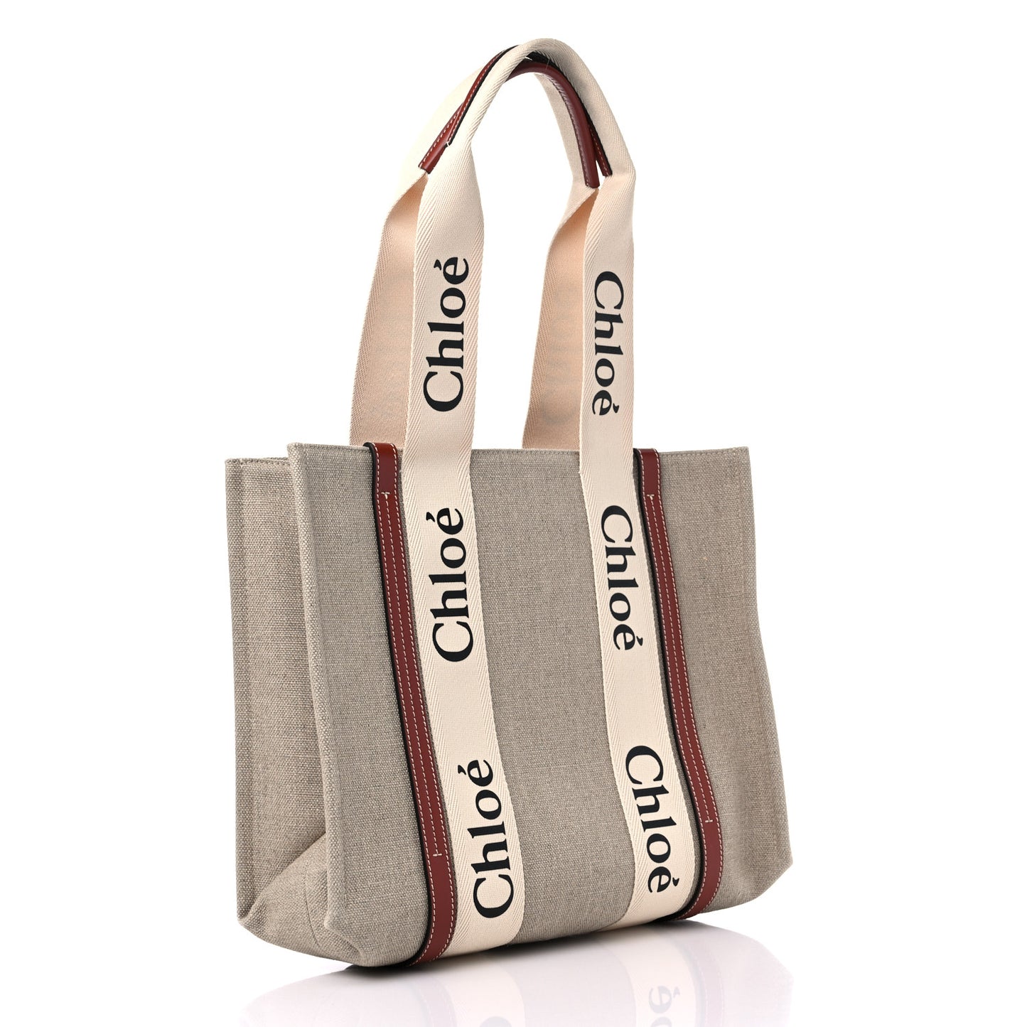 Cotton Calfskin Medium Woody Ribbon Tote White Brown