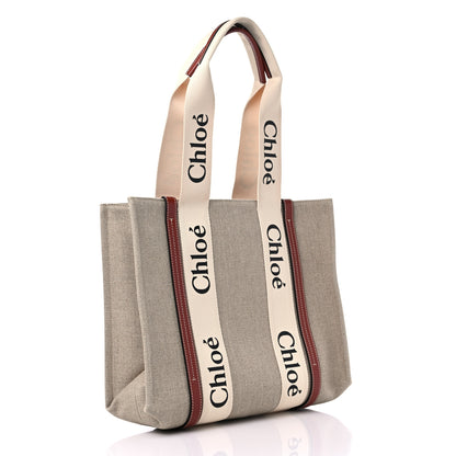 Chloe Cotton Calfskin Medium Woody Ribbon Tote White Brown 3 of 9