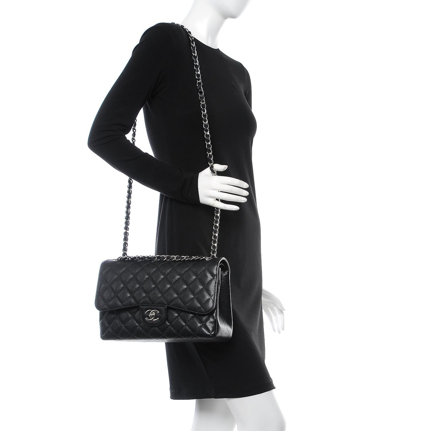 Caviar Quilted Jumbo Double Flap Black