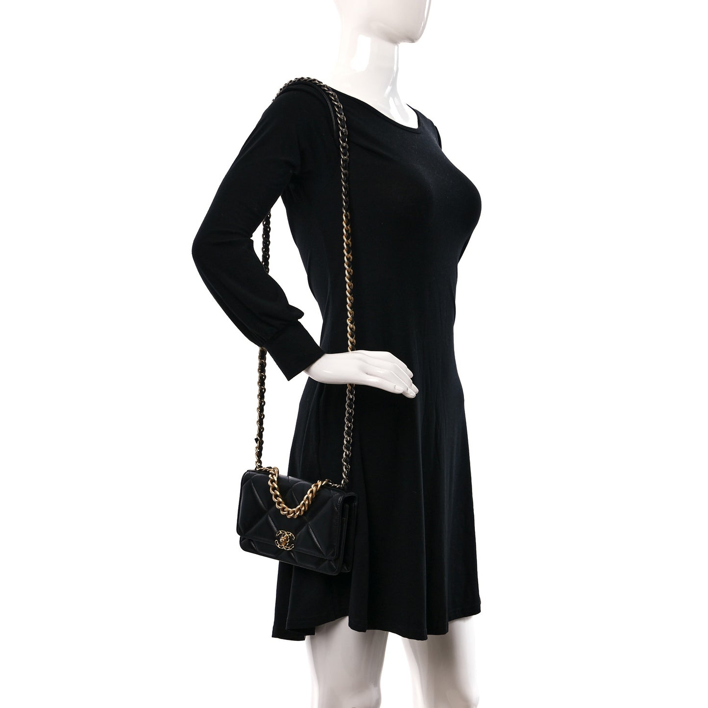 Lambskin Quilted Chanel 19 Wallet On Chain WOC Black