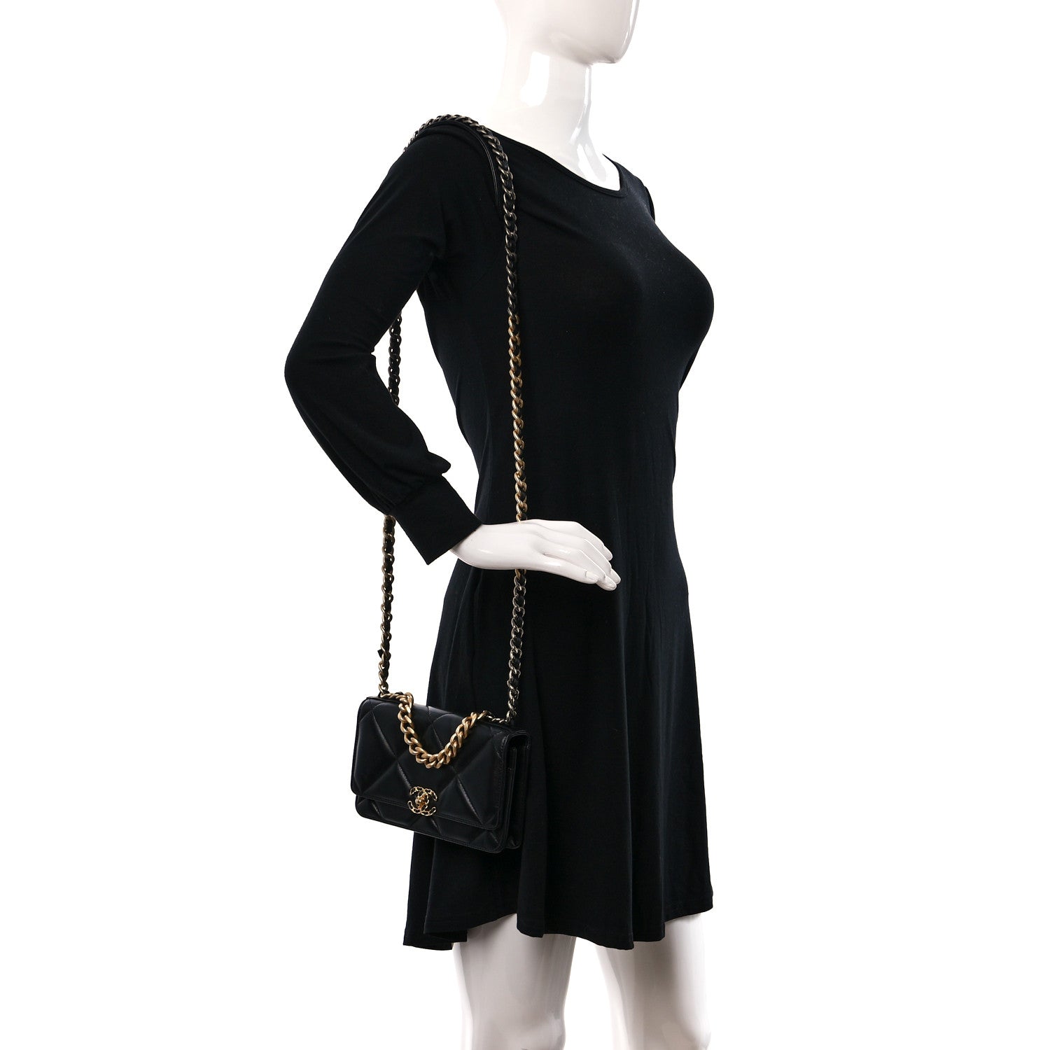 Chanel Lambskin Quilted Chanel 19 Wallet On Chain WOC Black 2 of 11