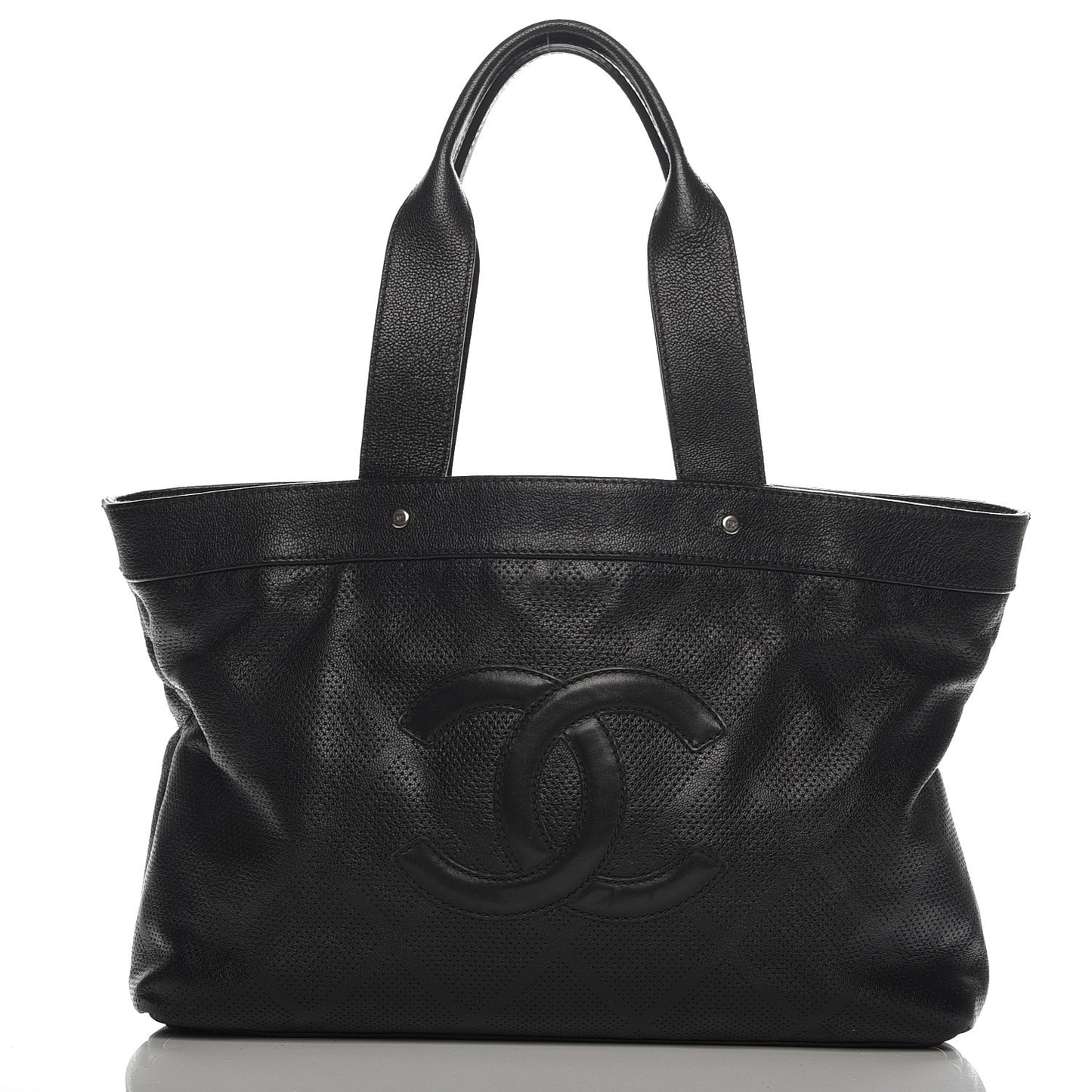 Goatskin Perforated Large CC Tote Black