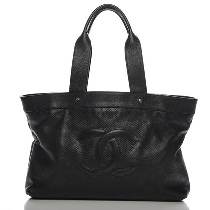 Chanel Goatskin Perforated Large CC Tote Black 1 of 8