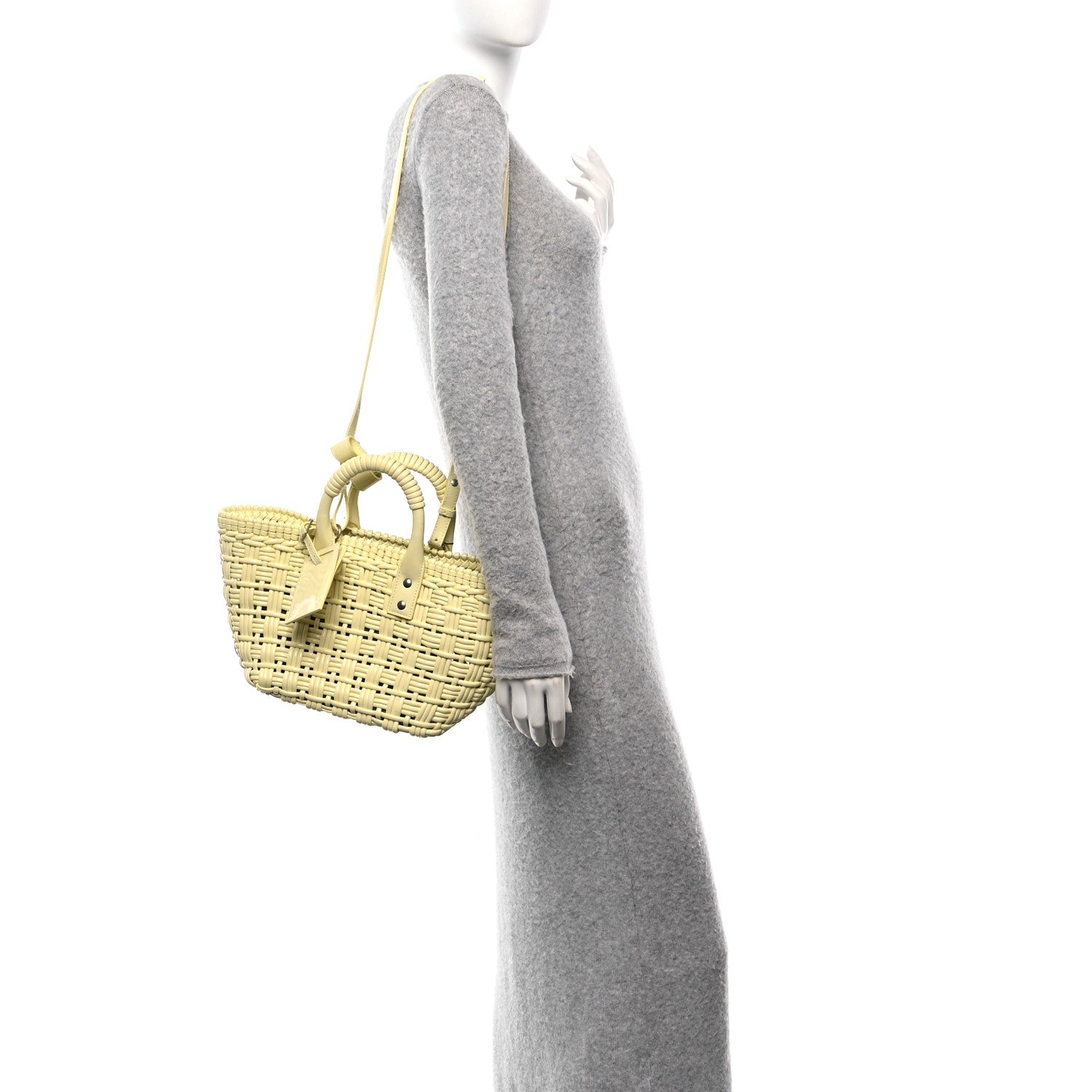 Balenciaga Varnished Faux Calfskin Braided XS Bistro Basket Pale Yellow 2 of 9