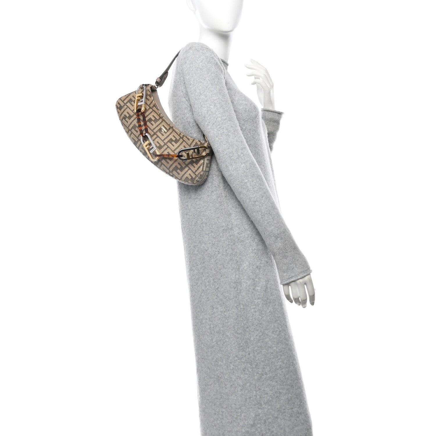 Fendi Chenille Vitello King Plexiglass FF O'Lock Swing Tortora Nuvola 2 of 13