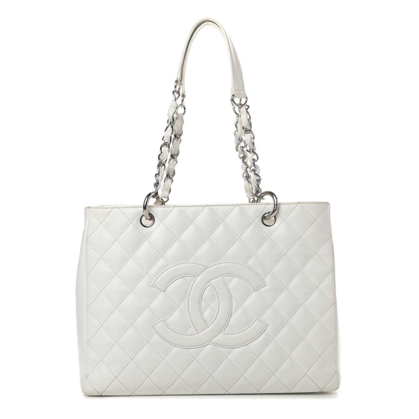 Caviar Quilted Grand Shopping Tote GST White
