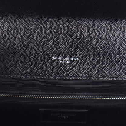 Saint Laurent Grain De Poudre Matelasse Chevron Large Monogram Satchel Black 6 of 11
