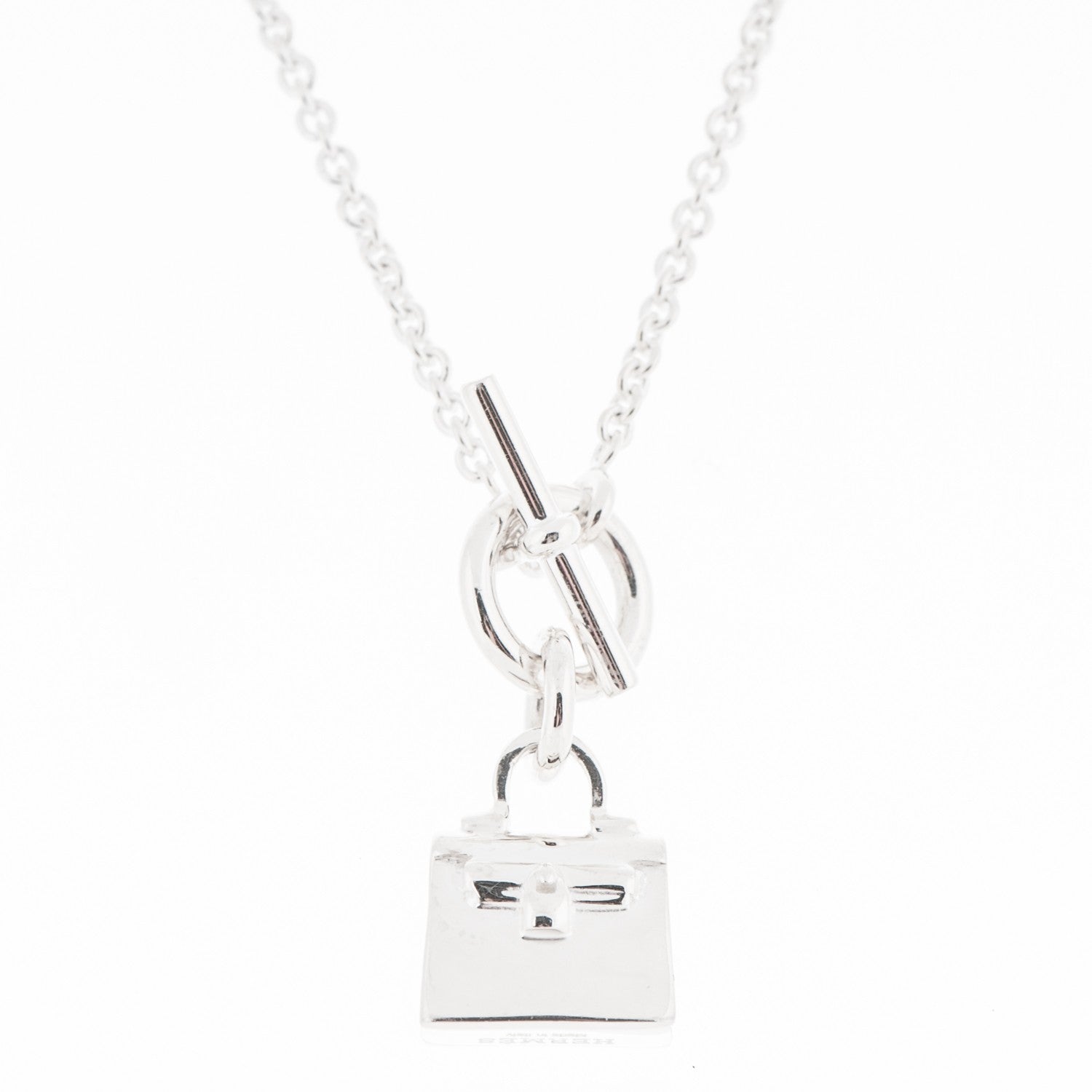 Hermes Sterling Silver Birkin Amulette Pendant Necklace 3 of 5