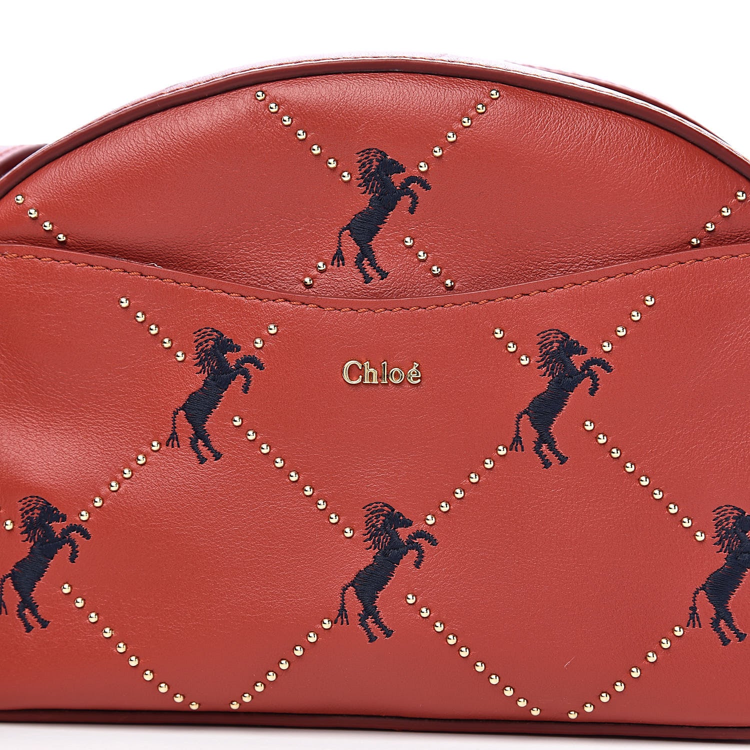 Chloe Smooth Calfskin Little Horses Embroidered Shoulder Bag Earthy Red 9 of 9