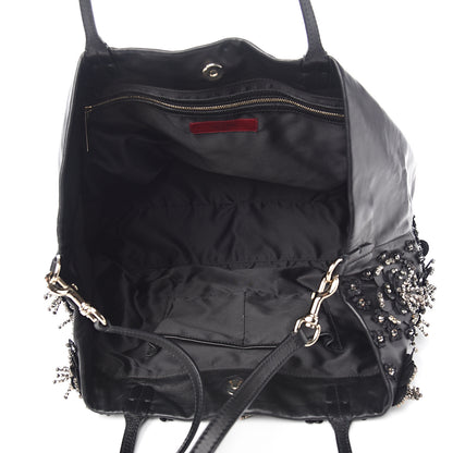 Valentino Garavani Vitello Crystal Floral Tote Black 4 of 8