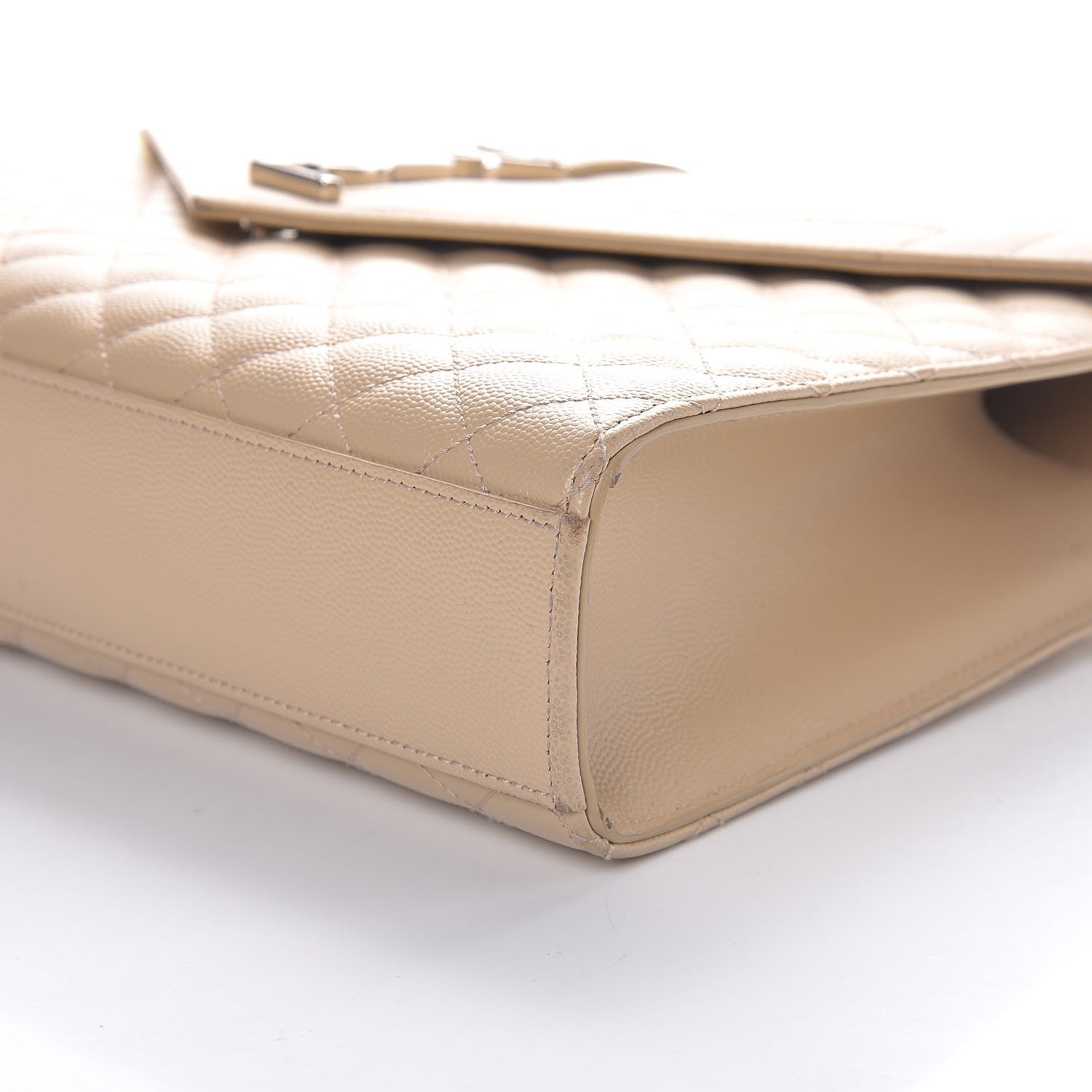 Saint Laurent Grain De Poudre Large Triquilt Monogram Satchel Dark Beige 7 of 11