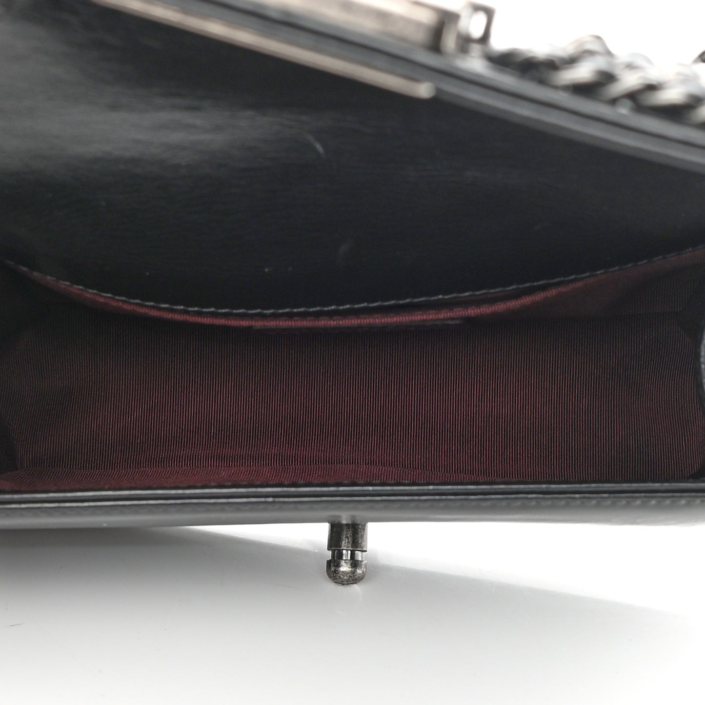 Glazed Calfskin Quilted Small Boy Chained Flap Black