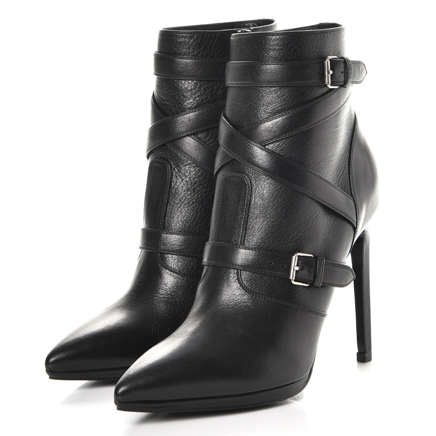 Saint Laurent Calfskin Paris Plat 105 Ankle Boots 36.5 Black 3 of 9