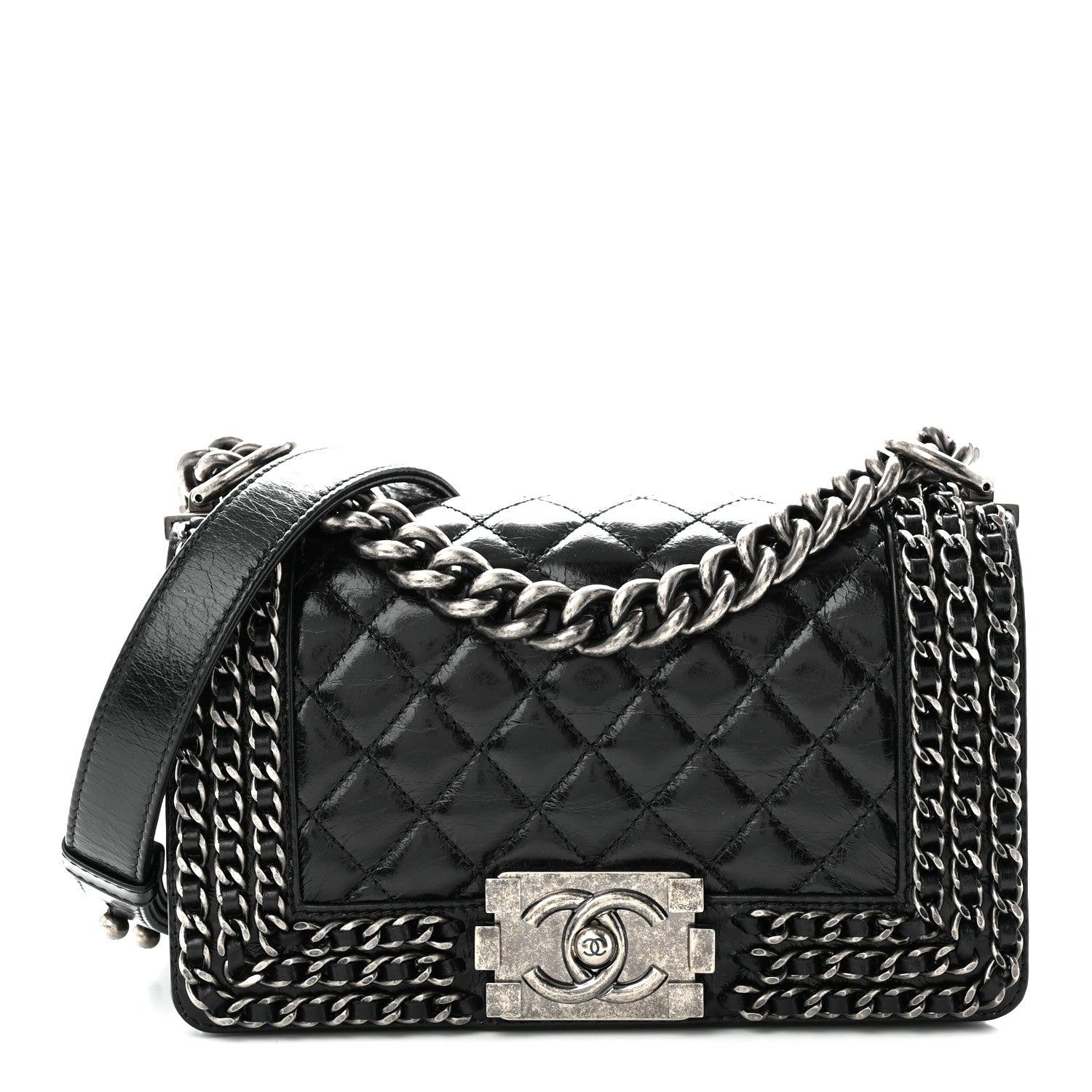 Chanel Glazed Calfskin Quilted Small Boy Chained Flap Black 1 of 11