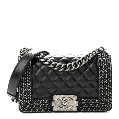 Chanel Glazed Calfskin Quilted Small Boy Chained Flap Black 1 of 11