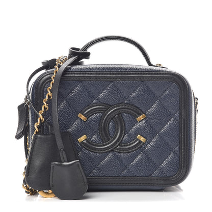 Chanel Caviar Quilted Small CC Filigree Vanity Case Navy Black 1 of 17