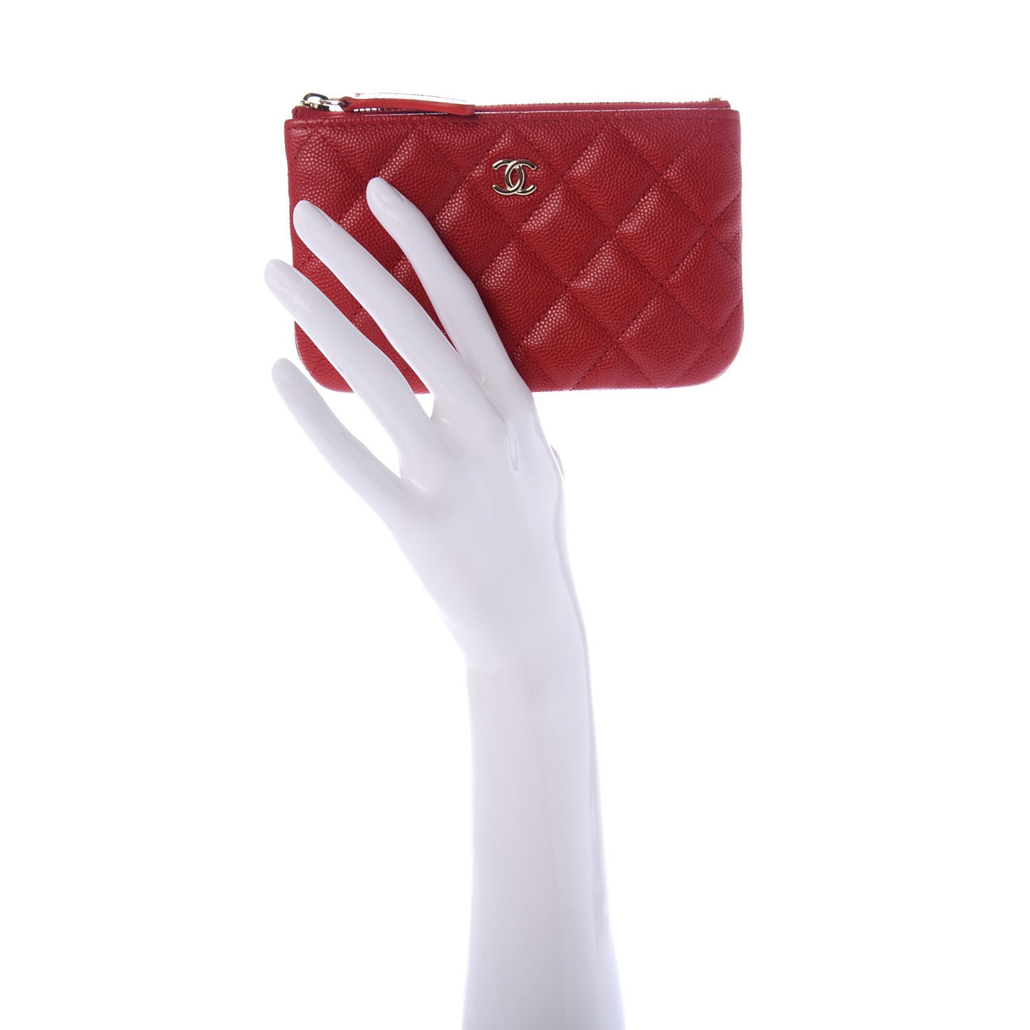 Caviar Quilted Small Cosmetic Case Red