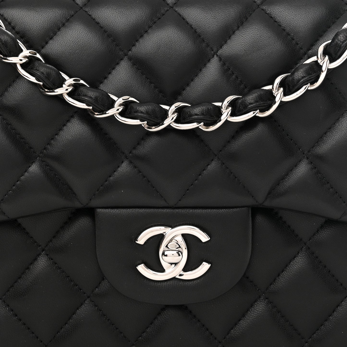 Lambskin Quilted Jumbo Double Flap Black